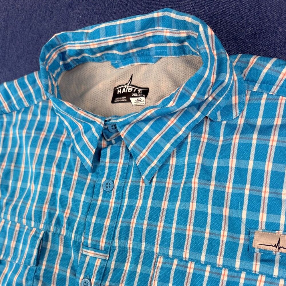 Habit Men’s 2XL Blue Plaid Fishing Shirt UPF 40+ Short Sleeve Outdoor
